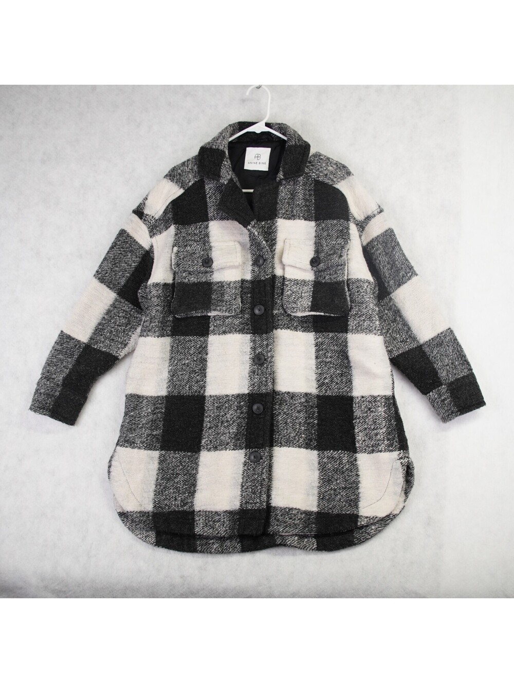 Anine Bing Mave Plaid Jacket Womens XS Cream Buffalo Check Wool Blend Over Coat